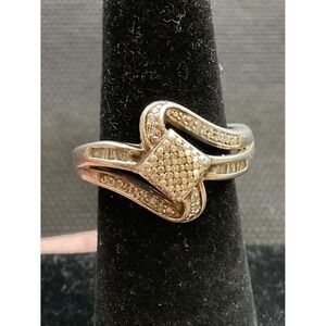 SUN sterling silver ring bypass design pavé-set diamonds Size 5.5 Vintage
